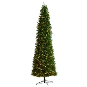 11'Slim Green Mountain Pine Artificial Christmas Tree with 950 Clear LED Lights and 2836 Bendable Branches