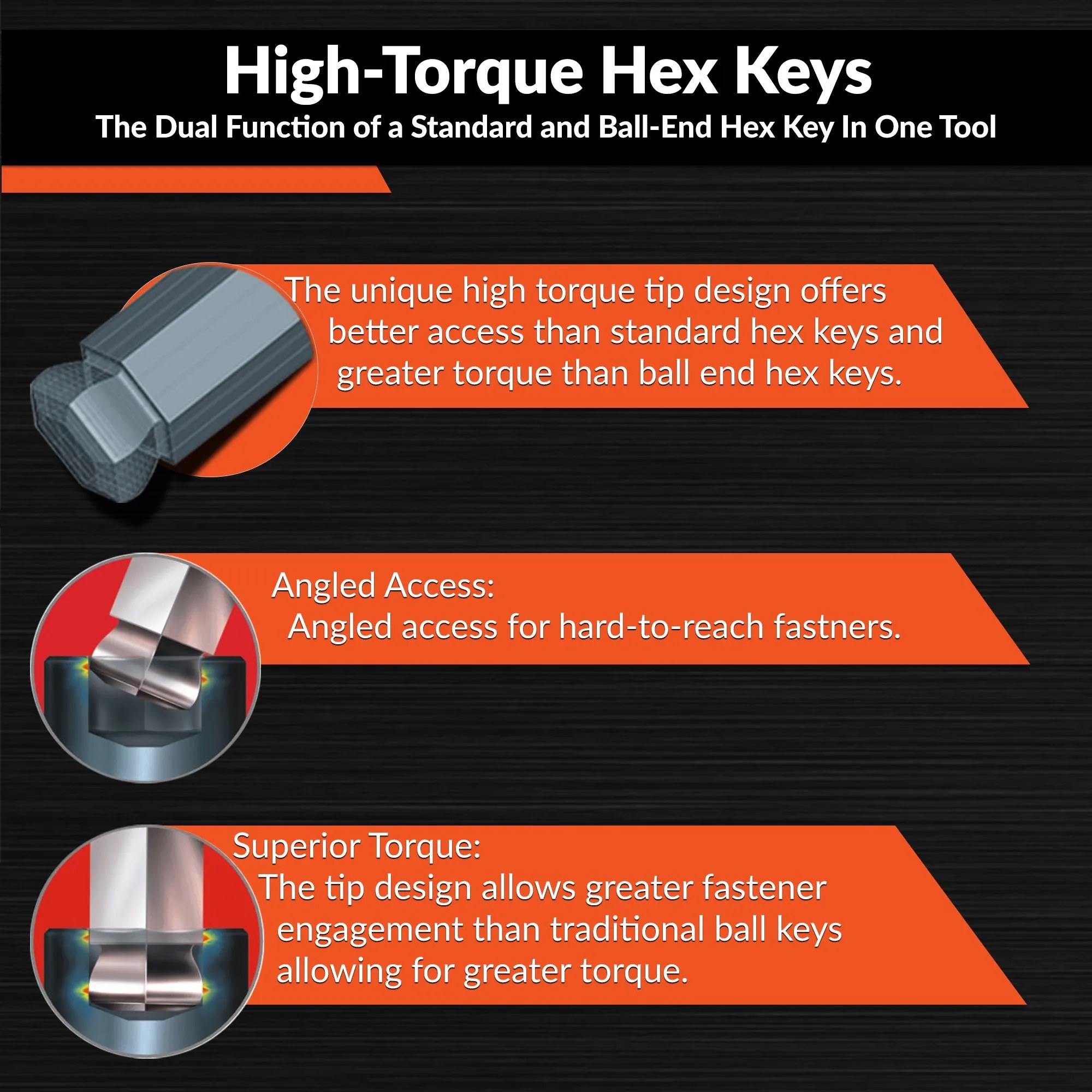 13 Piece SAE Extra Long High-Torque Hex Key Set, 0.05" - 3/8"