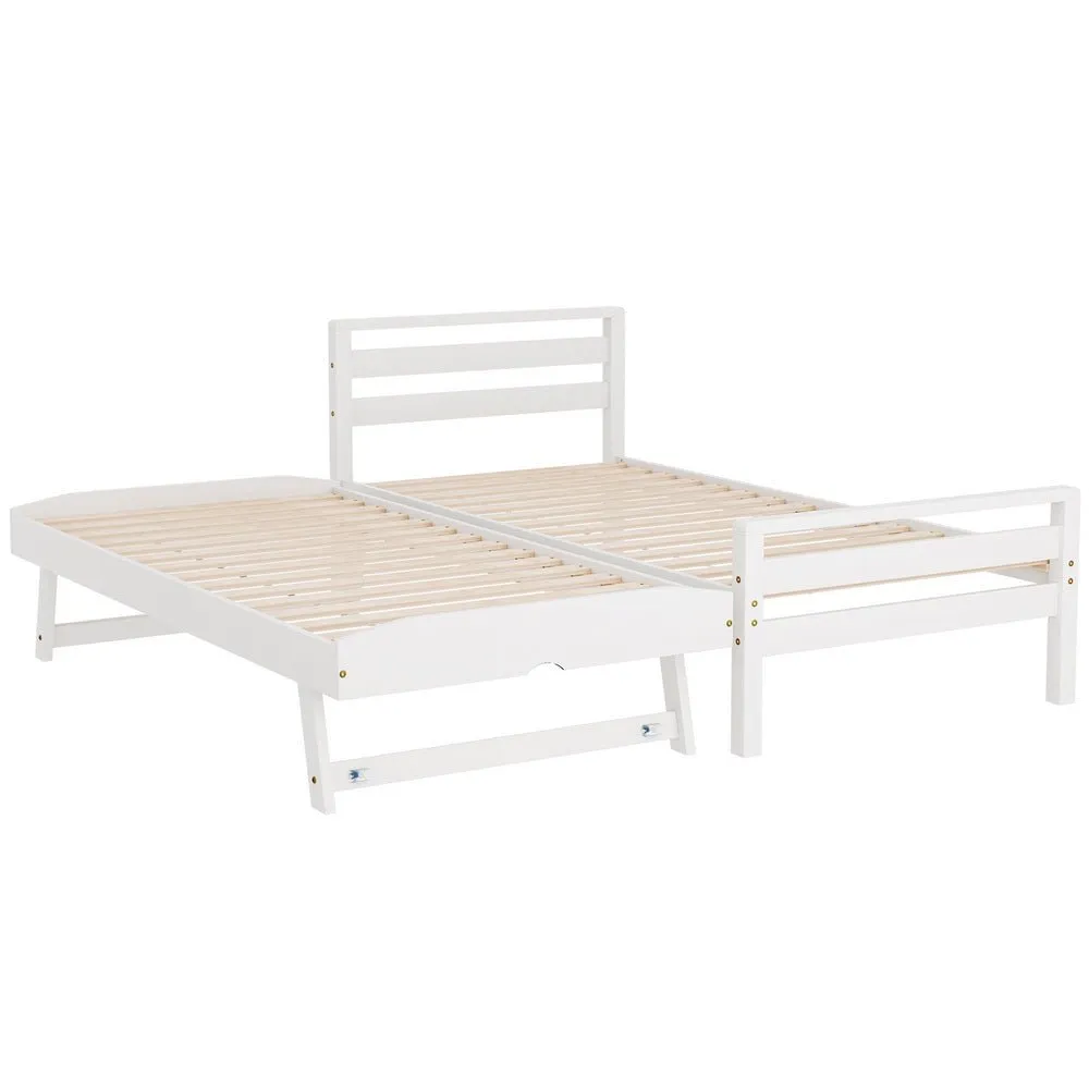 Avis Wooden Trundle Single Bed Frame White