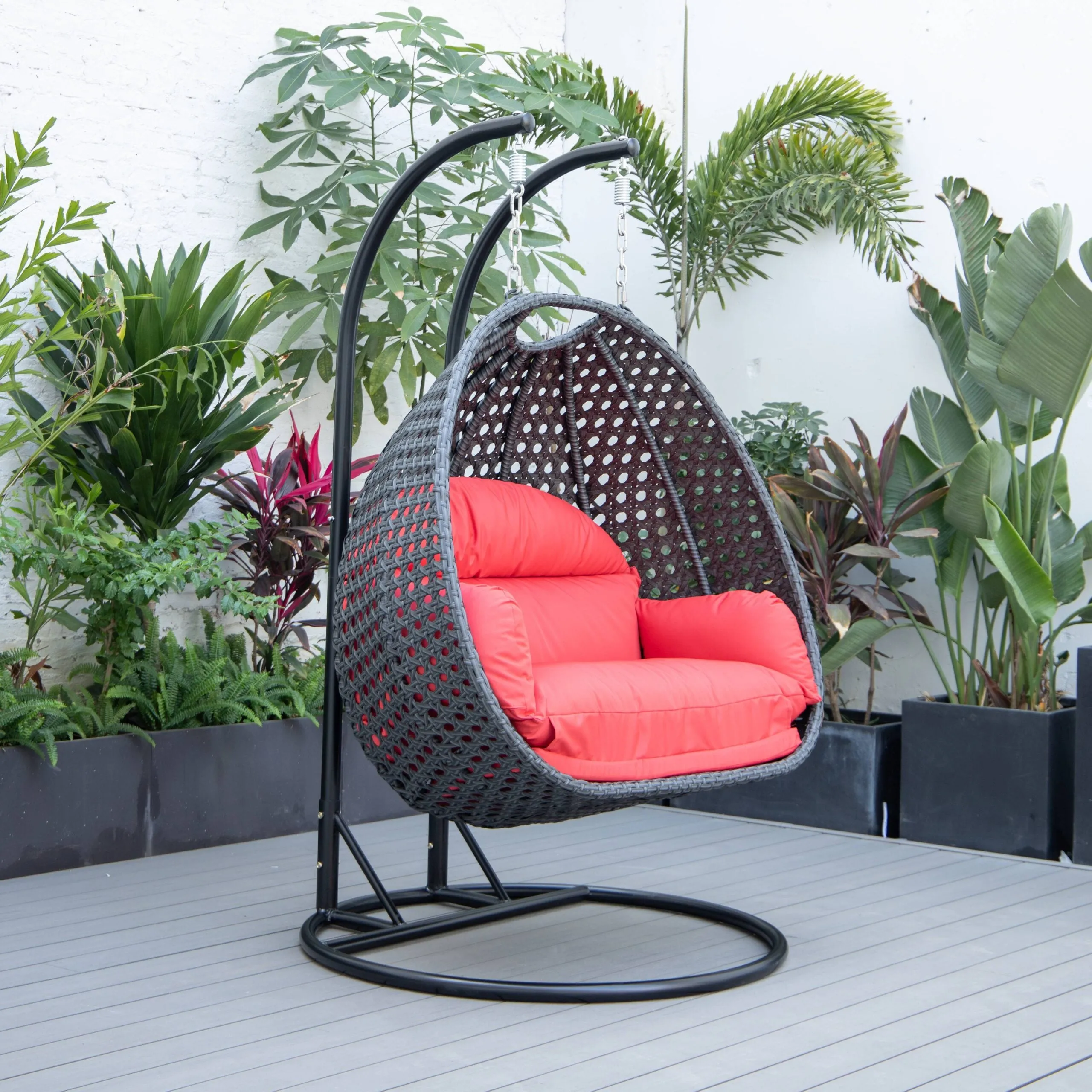 Fino Double Seater Hanging Swing With Stand For Balcony , Garden Swing (Dark Grey)