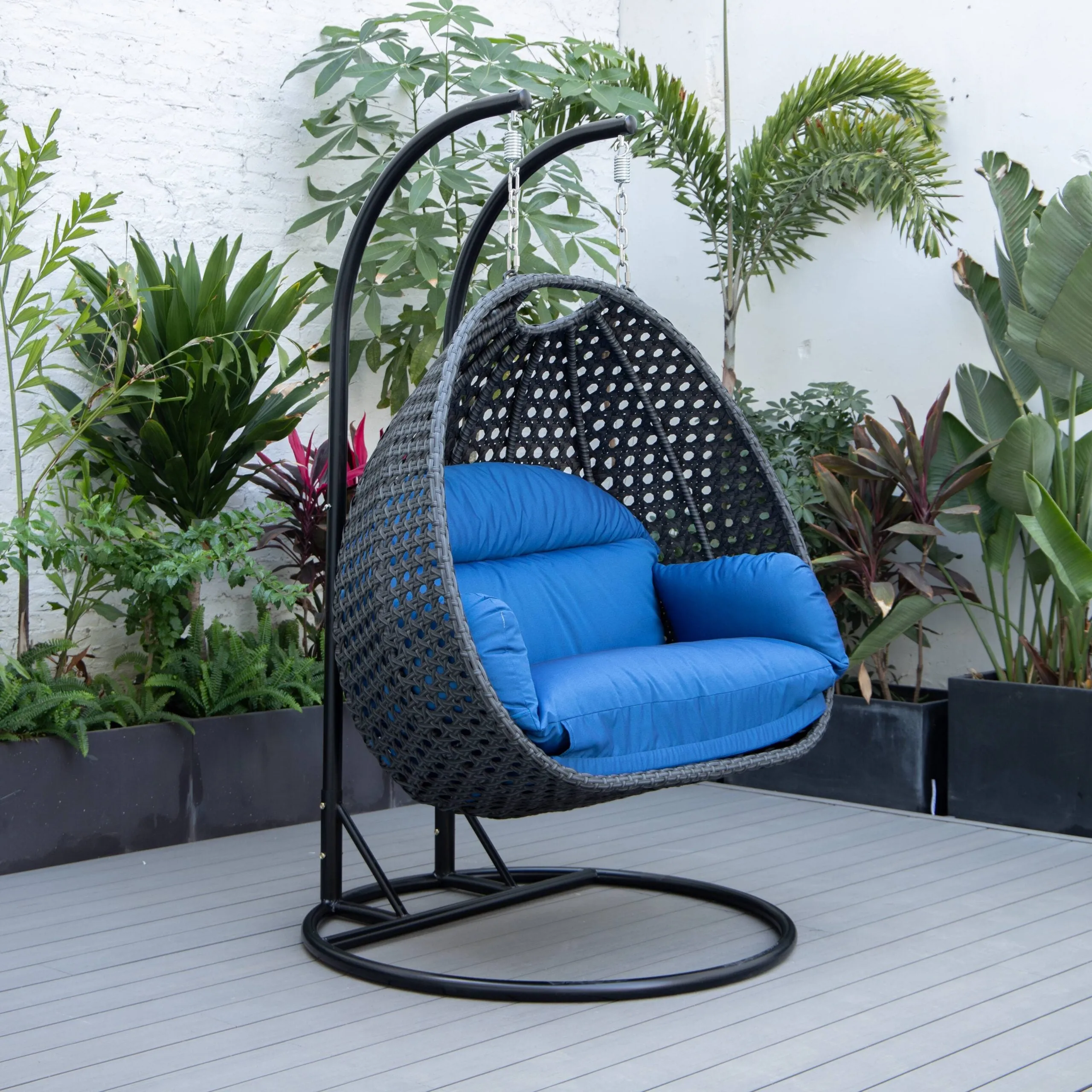 Fino Double Seater Hanging Swing With Stand For Balcony , Garden Swing (Dark Grey)