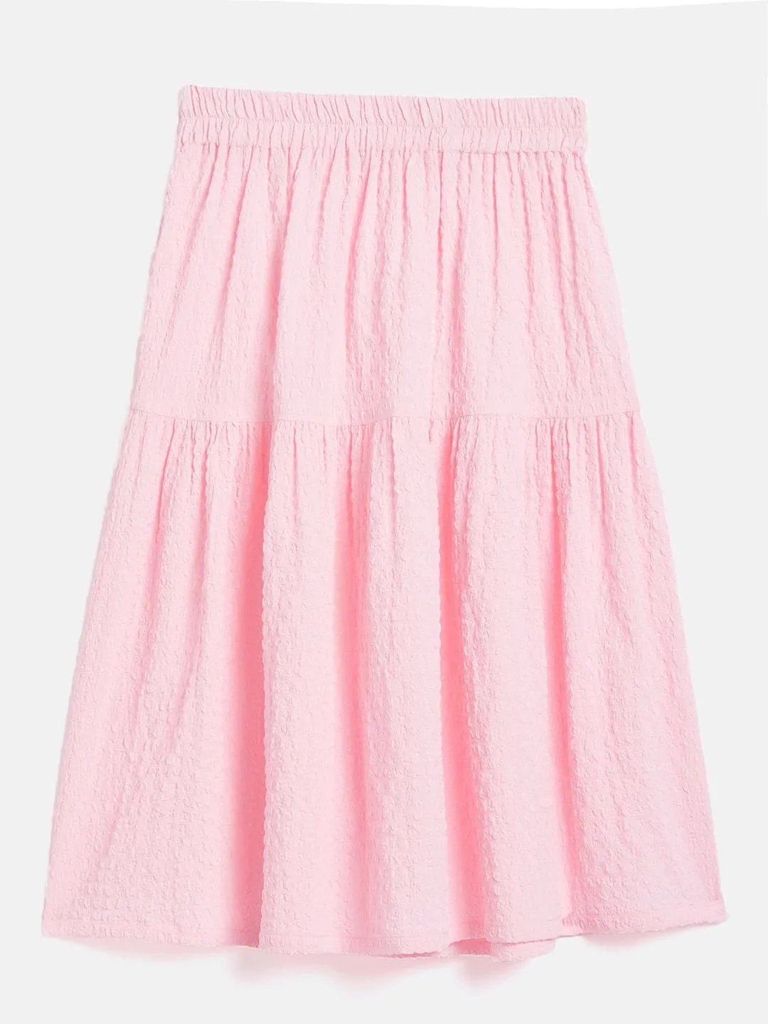 Girls Pink Seer Sucker Tiered Skirt - Lyush Kids