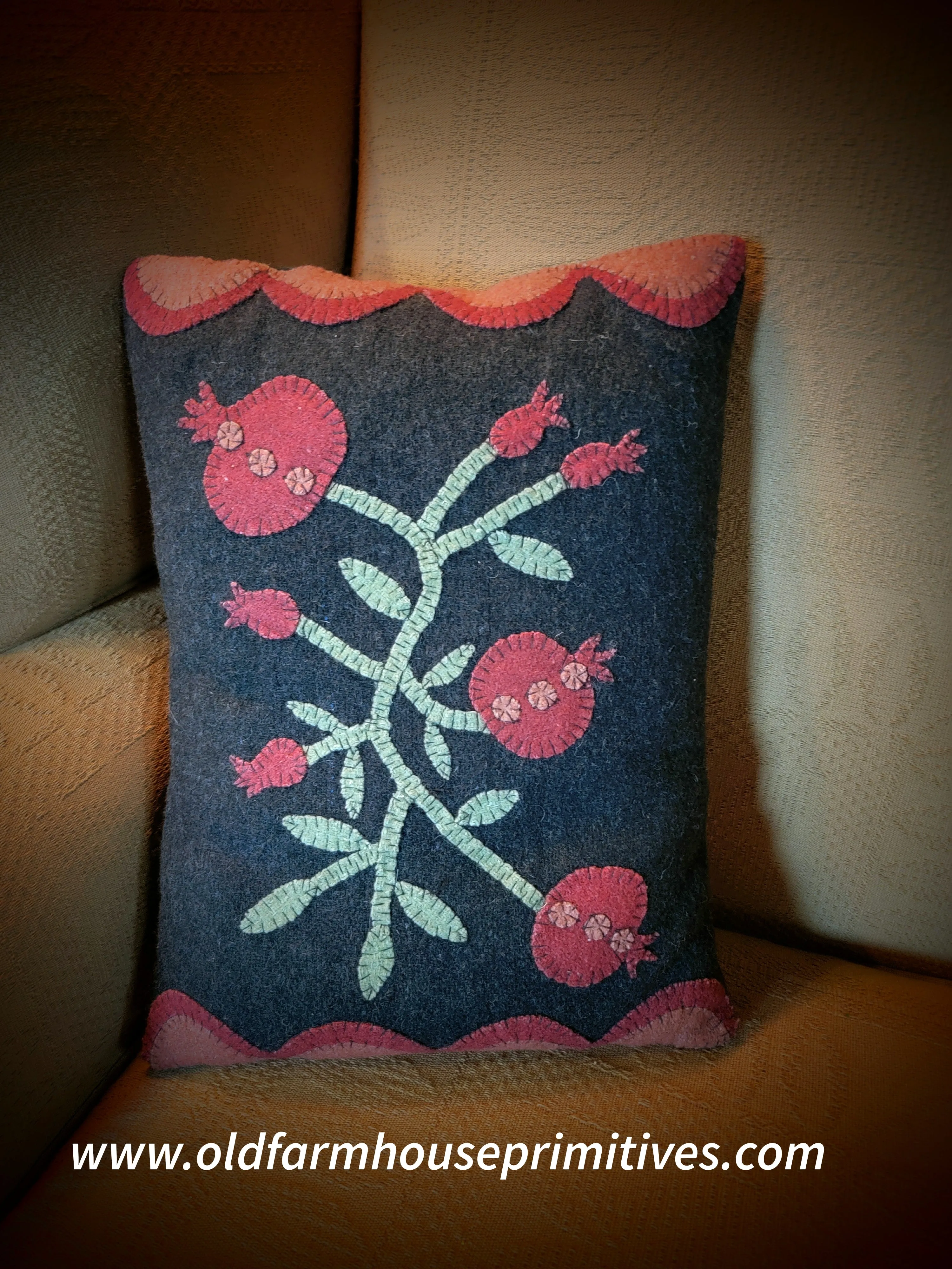 #HSD216PA Pomegranate Applique Pillow