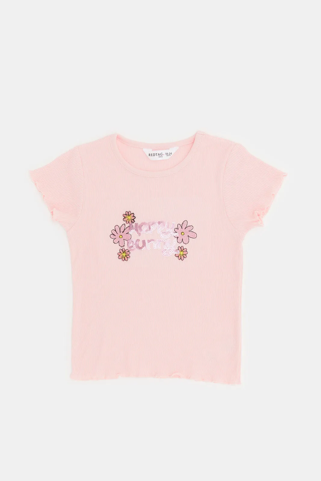 Infant Girls Pink Solid Ribbed T-Shirt