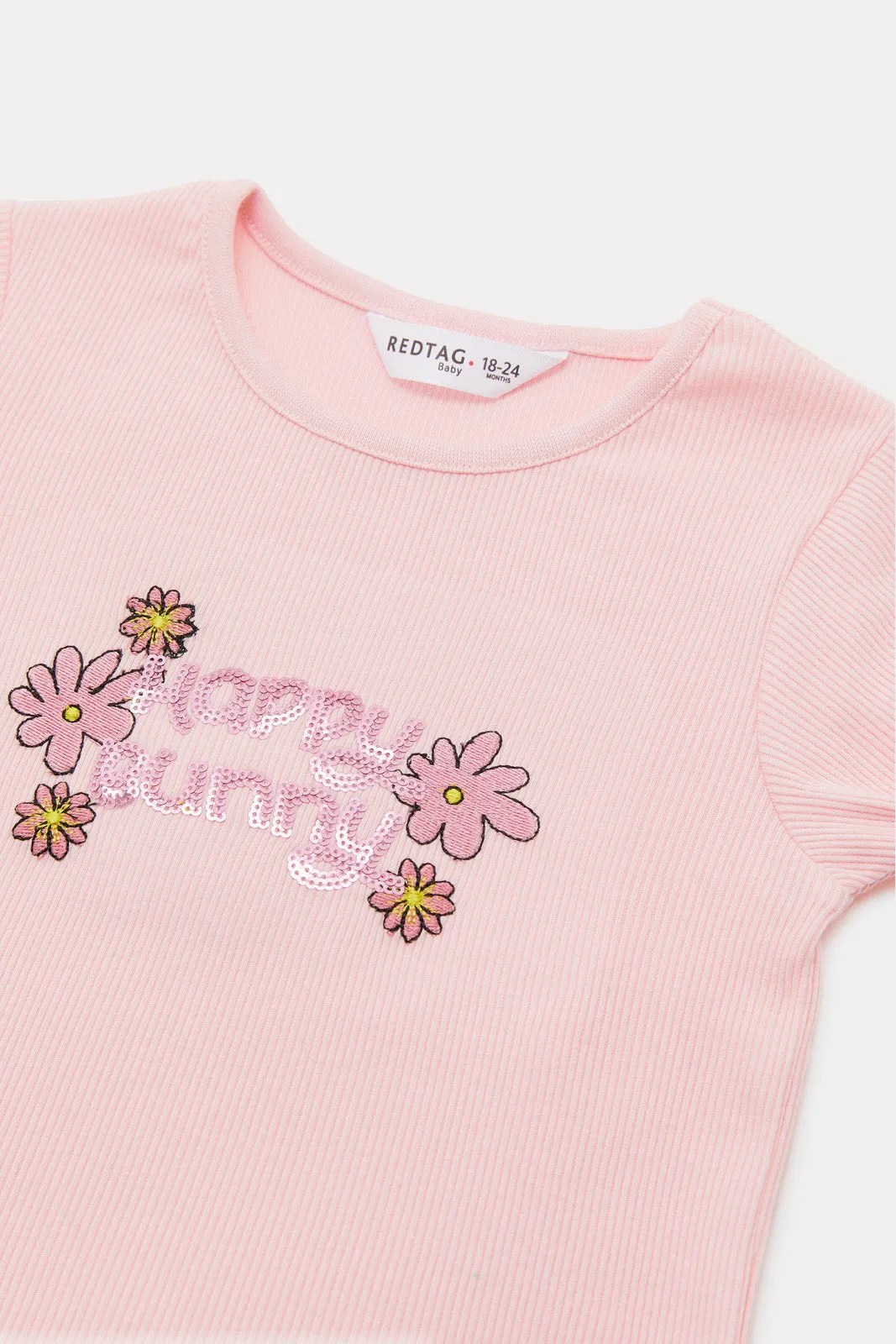 Infant Girls Pink Solid Ribbed T-Shirt