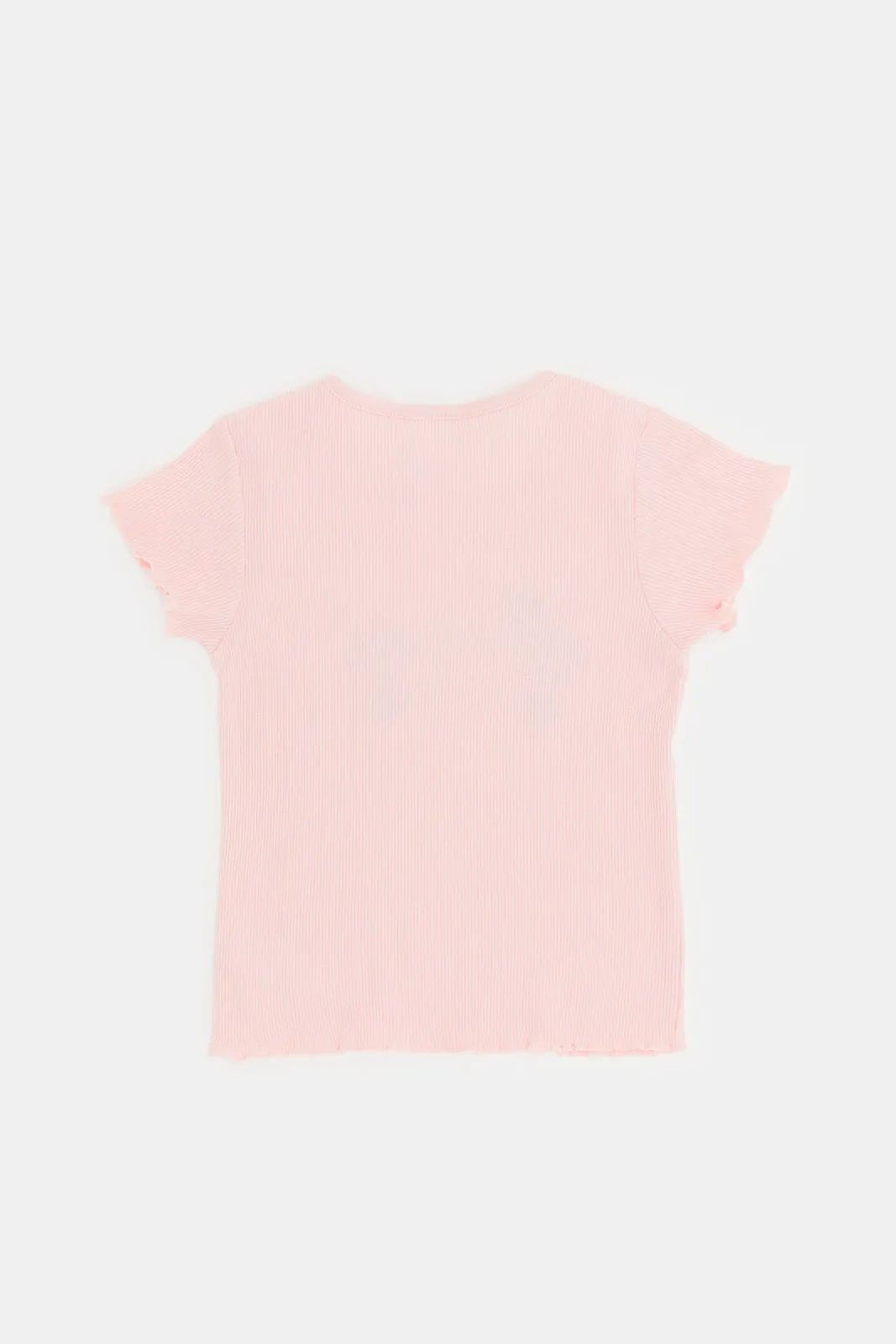 Infant Girls Pink Solid Ribbed T-Shirt