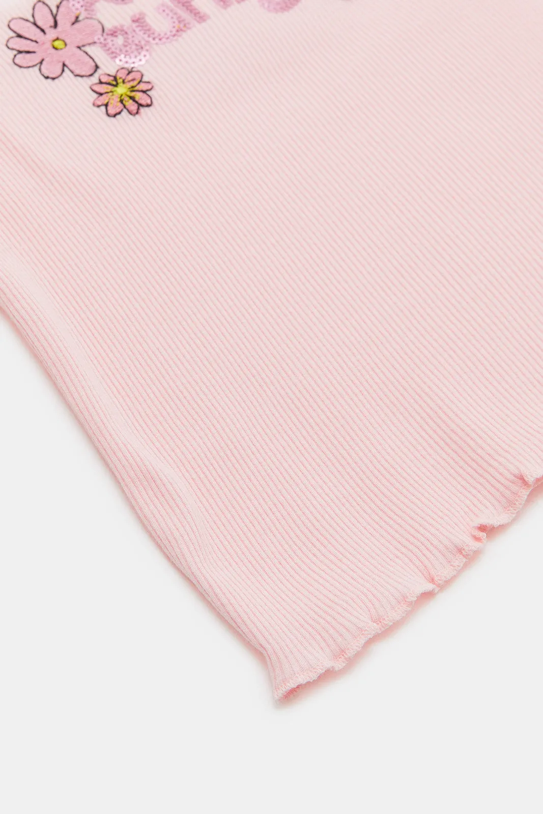 Infant Girls Pink Solid Ribbed T-Shirt