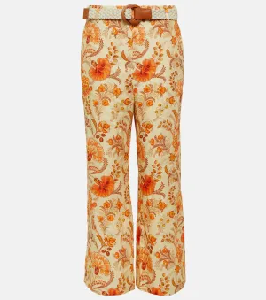 Junie Zimmermann linen cropped flared trousers, multicolor