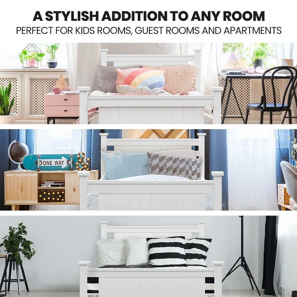 King Single Wooden Timber Bed Frame - White