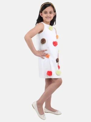 One Friday Girl White Pom Pom Dress