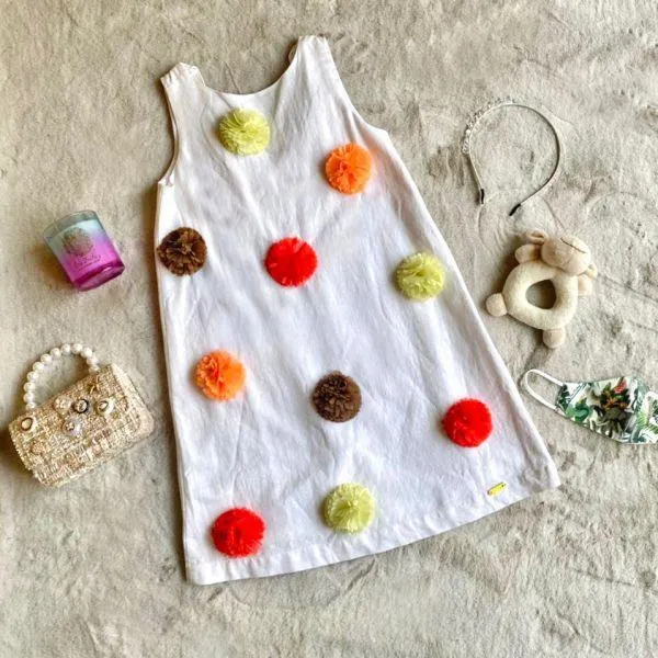 One Friday Girl White Pom Pom Dress