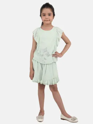 One Friday Kids Girls Mint Color Casual Butterfly Printed Top