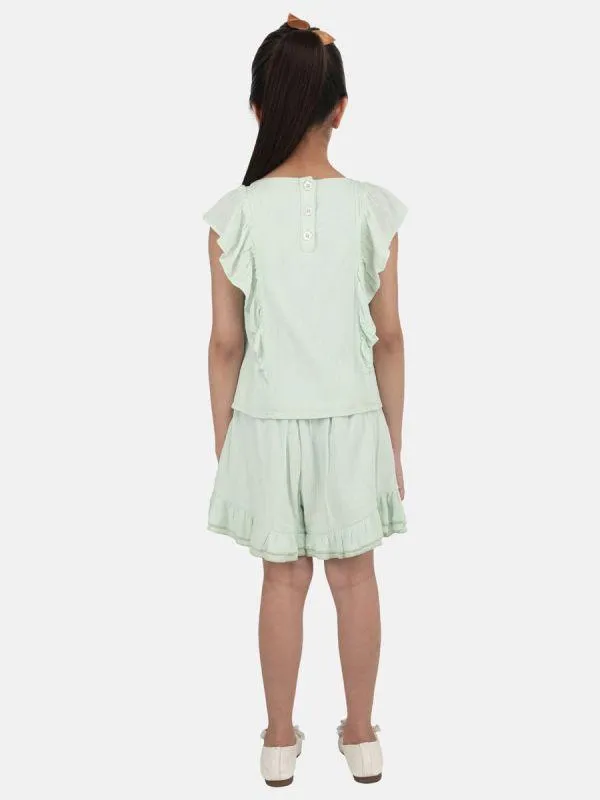 One Friday Kids Girls Mint Color Casual Butterfly Printed Top