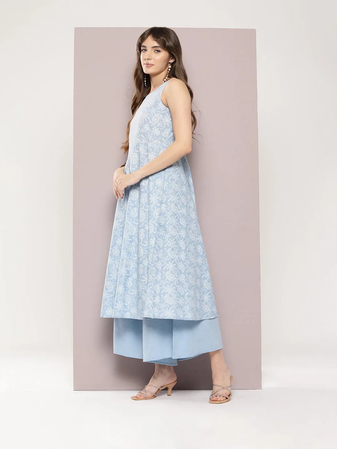 Printed Flared Kurta Pallazos Dupatta Set