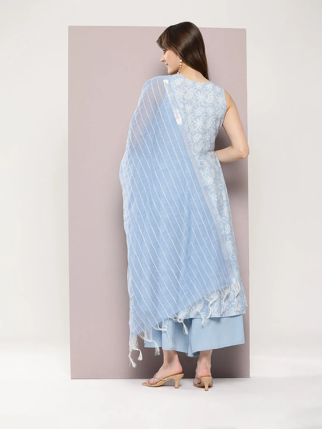 Printed Flared Kurta Pallazos Dupatta Set