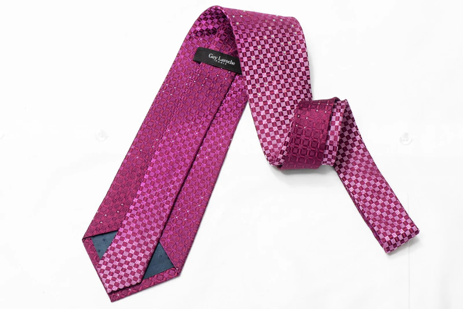 Purple Checkered Design Rhinestone Silk Necktie With Sparkles