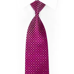 Purple Checkered Design Rhinestone Silk Necktie With Sparkles