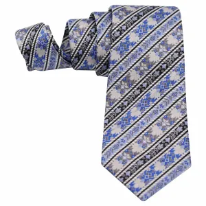 SKY BLUE SILVER AND BLACK STRIPE SILK TIE