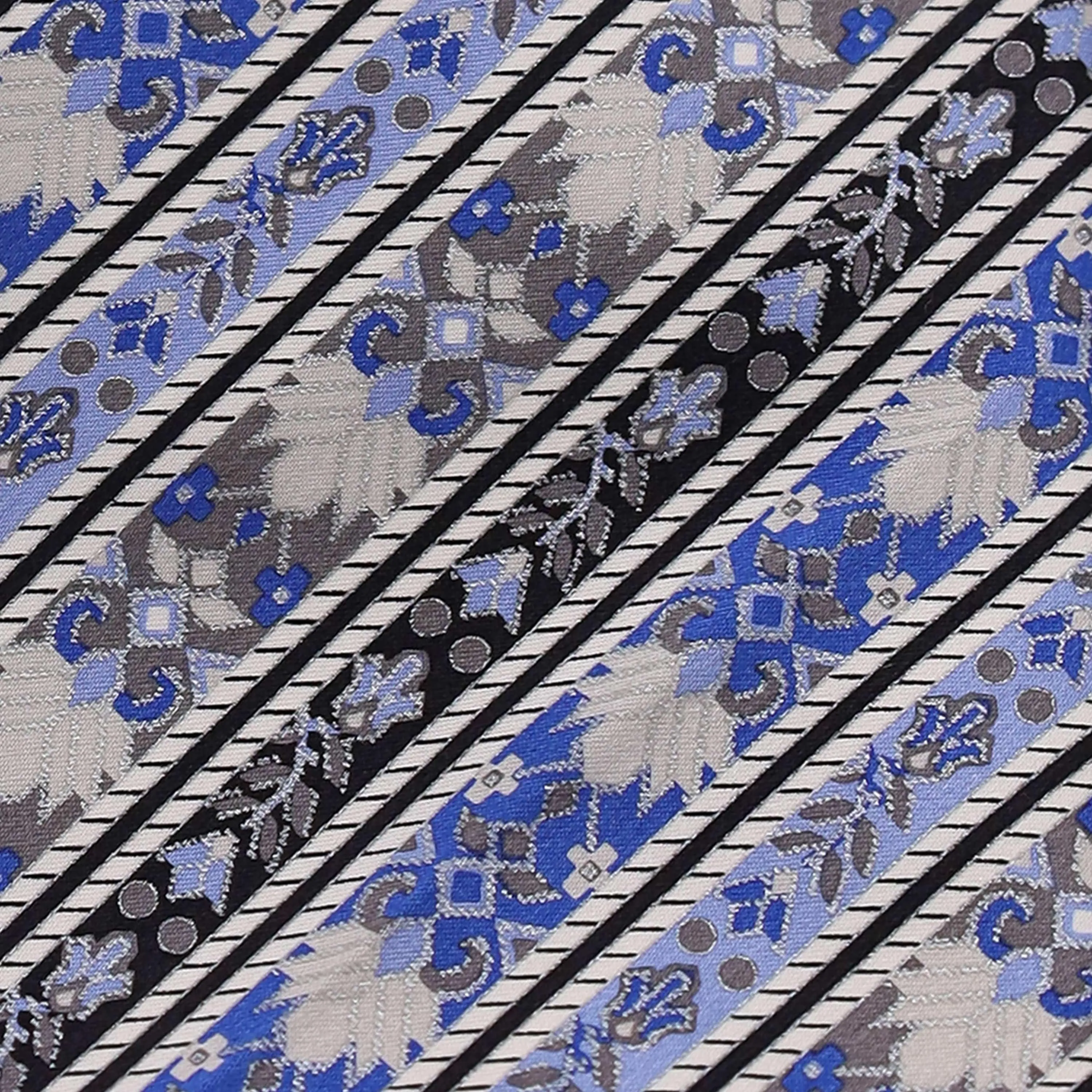 SKY BLUE SILVER AND BLACK STRIPE SILK TIE